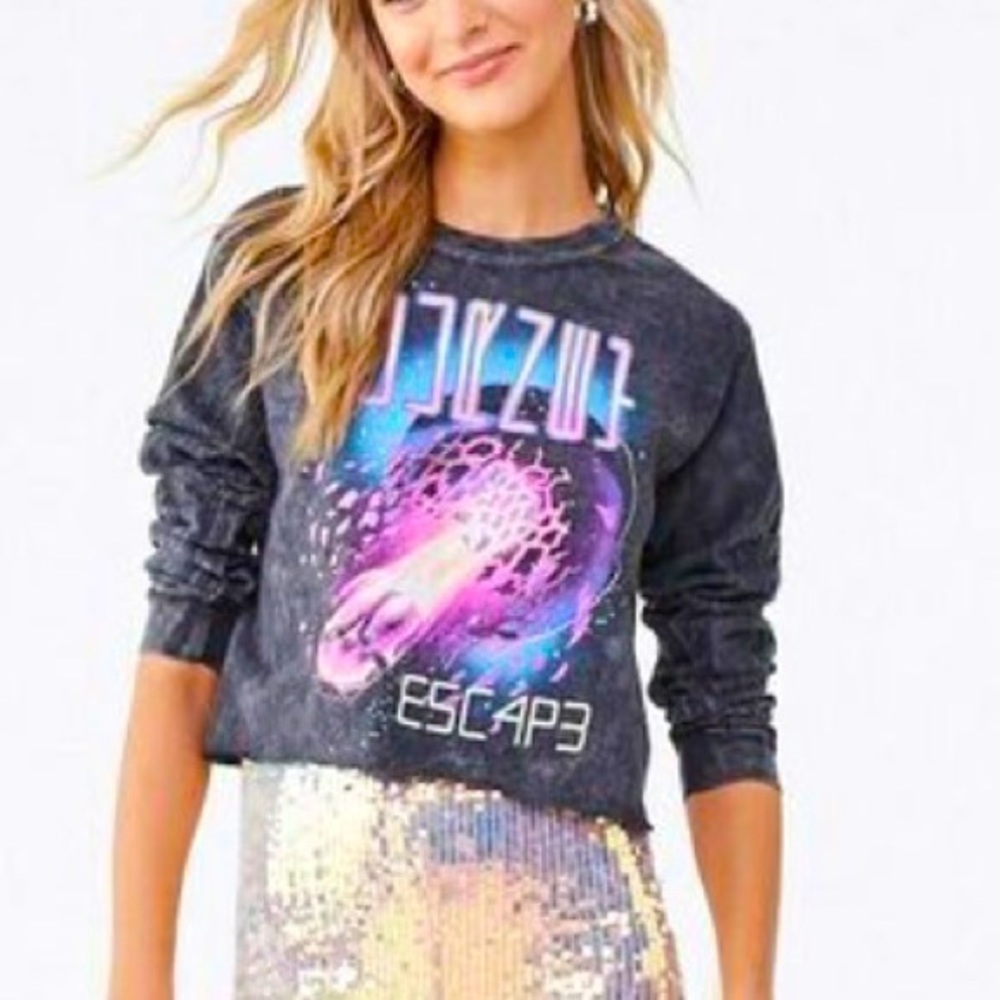 NWOT JOURNEY Long Sleeve Cropped Gray Band Tee Size M